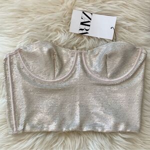 ZARA SEQUIN BUSTIER CROP TOP SIZE S